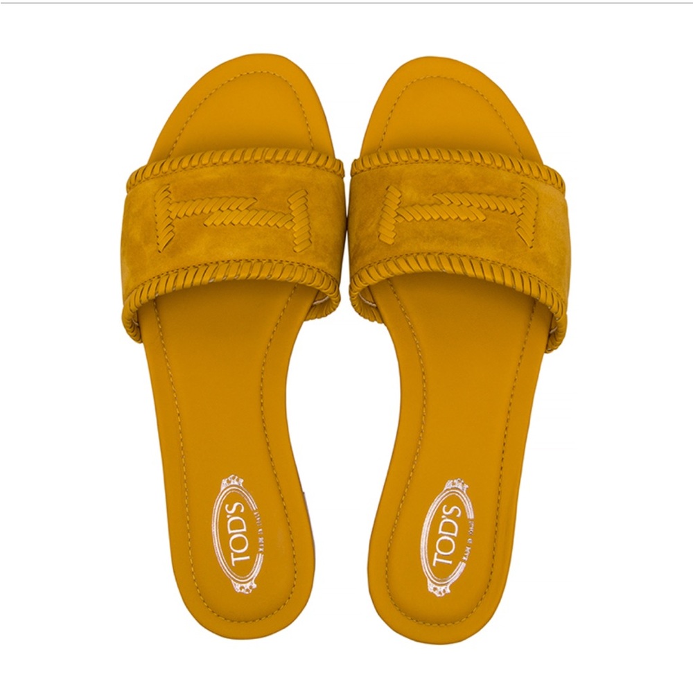 Tod’s Yellow Calf leather mules with double T embroidered